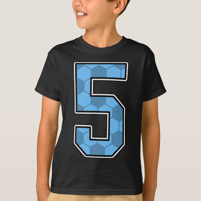 Blue Soccer Pattern Number 5 Jersey Player Uniform T-Shirt (Front)