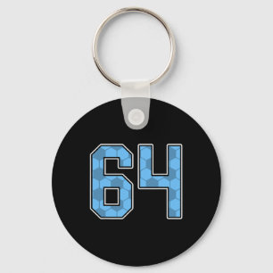 Blue Soccer Pattern Number 64 Jersey Player Unifor Key Ring
