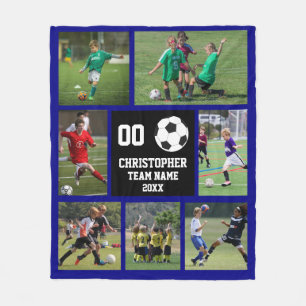 Blue Soccer photo collage fleece blanket