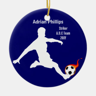 blue soccer player ornament