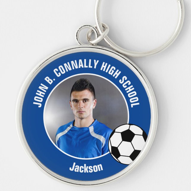 Blue Soccer Player Photo High School Key Ring (Front)