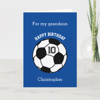 Blue Soccer Sport 10th Birthday Grandson Card