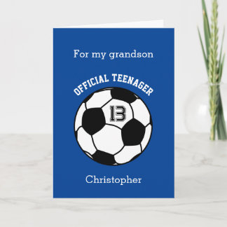 Blue Soccer Sport 13th Birthday Grandson Card