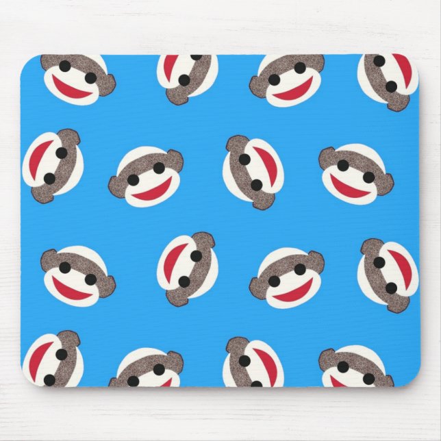 Blue Sock Monkey Boy Mouse Mat (Front)