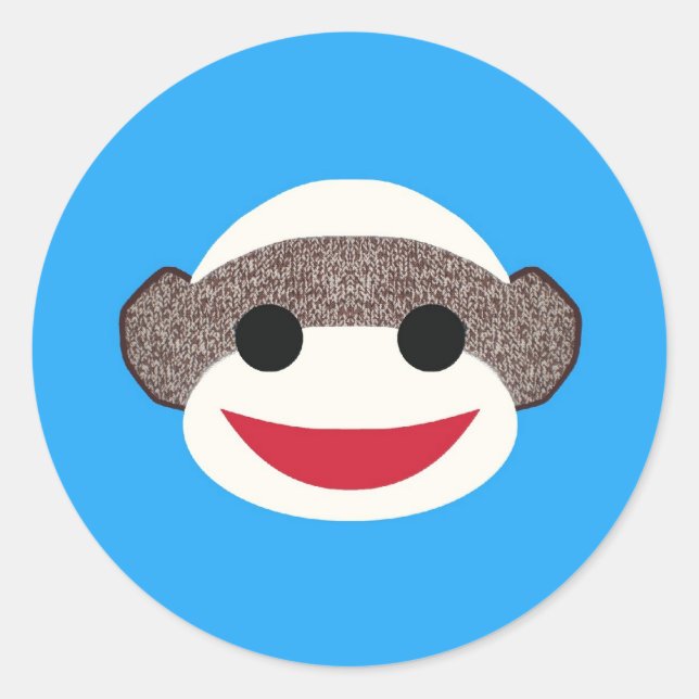 Blue Sock Monkey Classic Round Sticker (Front)