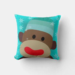 Blue Sock Monkey Pillow