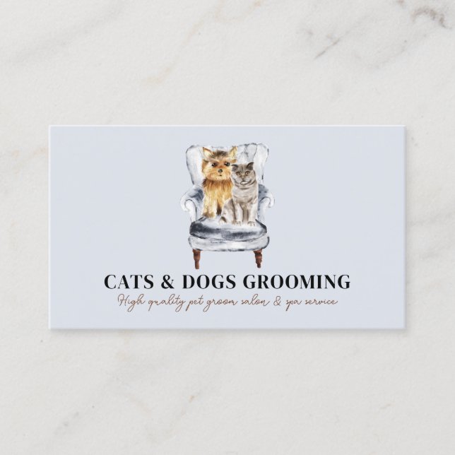 Blue Sofa Yorkie Dog Scottish Cat Pet Business Card (Front)