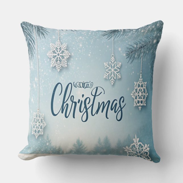 Blue Soft & Calm Christmas Snow Crystal Design-  Cushion (Front)