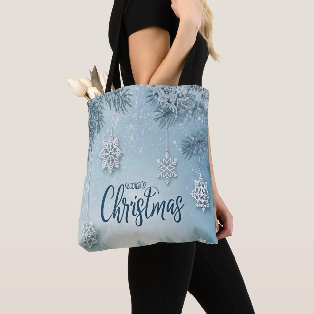 Blue Soft & Calm Christmas Snow Crystal Design-  Tote Bag (Close Up)