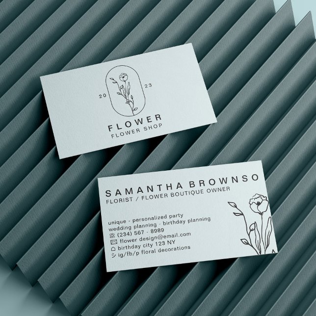 Blue Soft Elegant Girly Flower Florist Floral Business Card (Creator Uploaded)