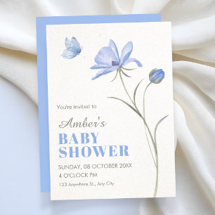 Blue soft flower baby shower invitation