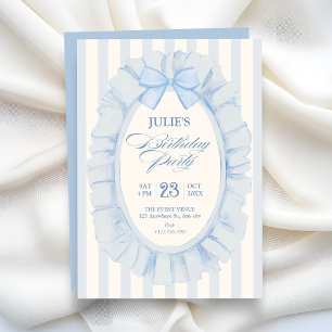 Blue soft ribbon birthday party invitation