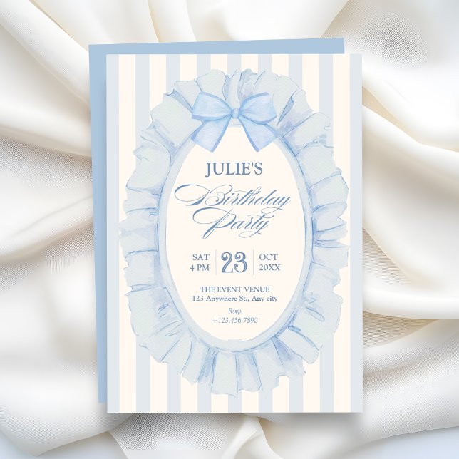 Blue soft ribbon birthday party invitation (Creator Uploaded)