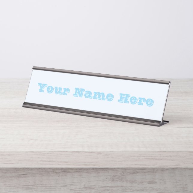Blue Soft White Pastel Solid Colour Desk Name Plate (Front)