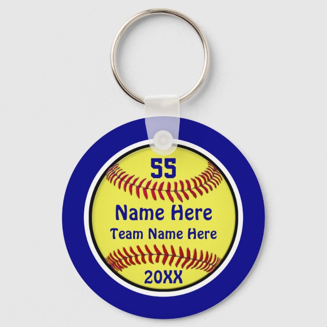 Blue, Softball Bag Tags, Personalised Key Ring (Front)