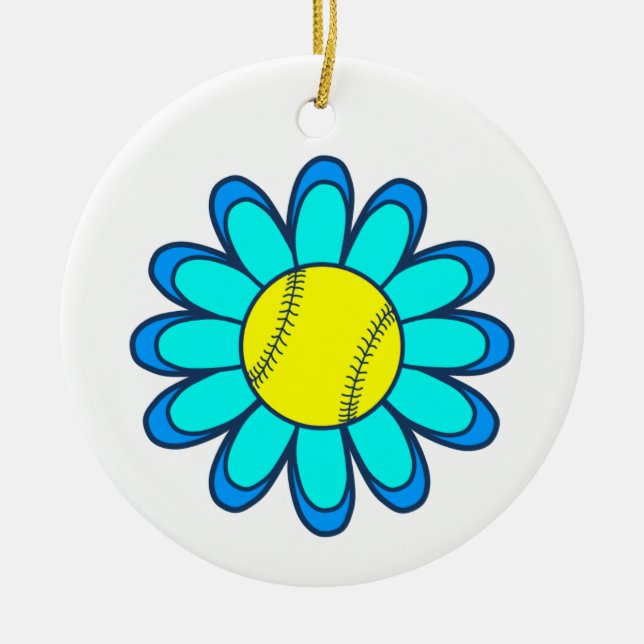 Blue Softball Girl Ceramic Tree Decoration (Front)