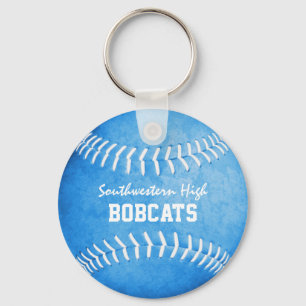 blue softball keychain w player team mascot name