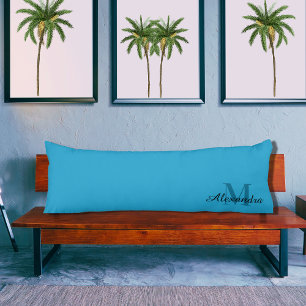 Blue Solid Colour Monogram Name  Initial Body Cushion