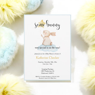 Blue Some Bunny Yellow Star Balloon Baby Shower Invitation