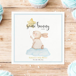 Blue Some Bunny Yellow Star Balloon Baby Shower Napkin