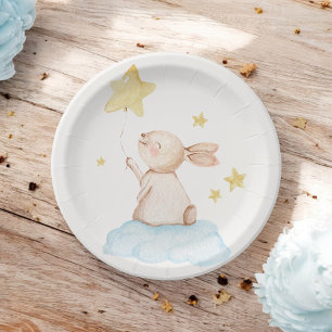 Blue Some Bunny Yellow Star Balloon Baby Shower  Paper Plate