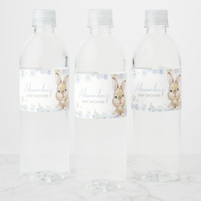 Blue Somebunny Rabbit Baby Shower Water Bottle Label (Bottles)