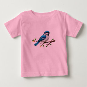 Blue Songbird on Branch Illustration Baby T-Shirt