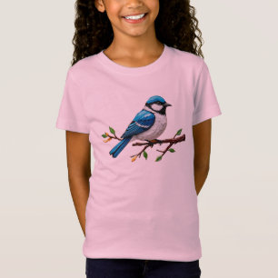 Blue Songbird on Branch Illustration T-Shirt