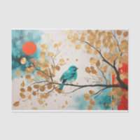 Blue Songbird On Golden Leaves Tree Branch