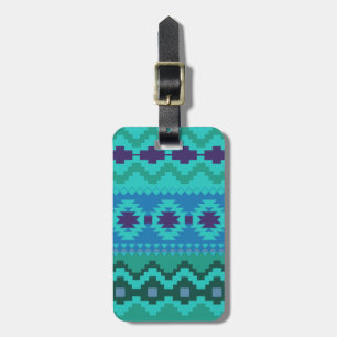 blue southwest pattern - western abstract art luggage tag