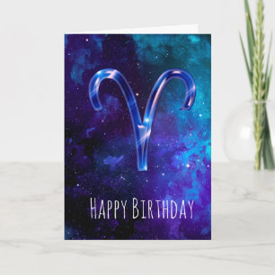 Blue Space Aries Birthday Card