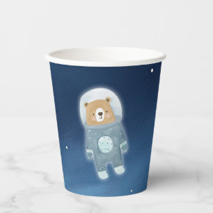 Blue Space Bear Astronaut Baby Shower Paper Cups