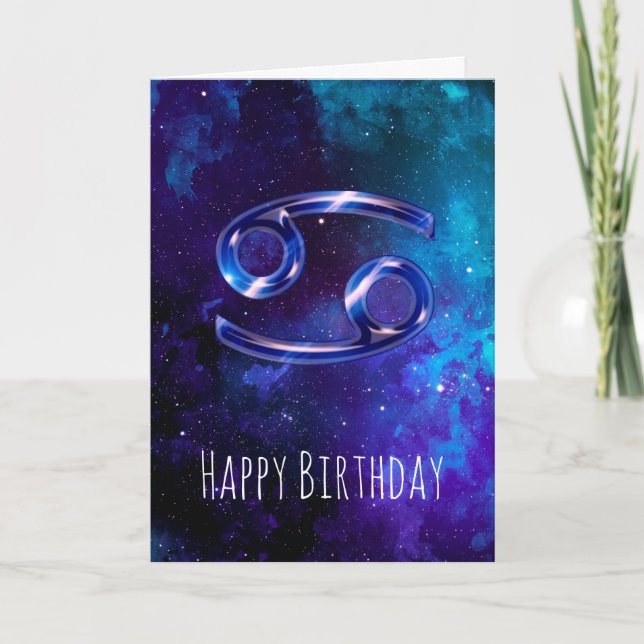 Blue Space Cancer Birthday Card (Front)