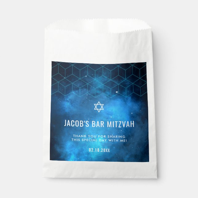 Blue Space Galaxy Bar Mitzvah Favour Bags (Front)