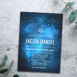 Blue Space Galaxy Bar Mitzvah Invitations<br><div class="desc">Modern space themed Bar Mitzvah invitations in blue and black. This unique galaxy design is the perfect choice for any boy who loves outer space. Easily personalise for your event using the online template fields.</div>