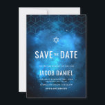 Blue Space Galaxy Bar Mitzvah Save The Date<br><div class="desc">Modern space themed Bar Mitzvah save the dates in blue and black. Easily personalise for your event!</div>