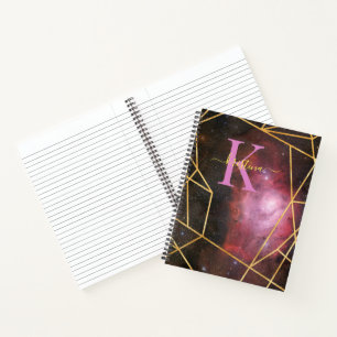 Blue Space Gold Glitter Sparkle Name Monogram Notebook