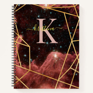 Blue Space Gold Glitter Sparkle Name Monogram Notebook
