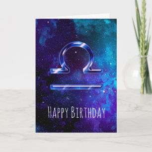 Blue Space Libra Birthday Card