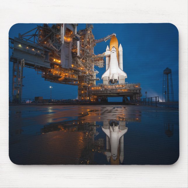 Blue Space Shuttle Spaceship on Launch Pad Mouse Mat (Front)