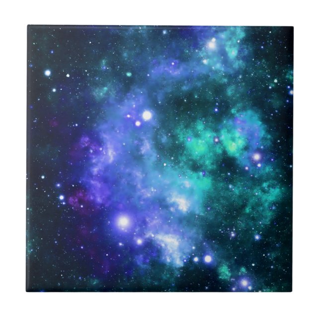 Blue Space Stars Galaxy Tile (Front)