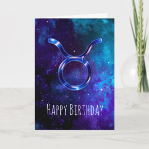 Blue Space Taurus Birthday Card