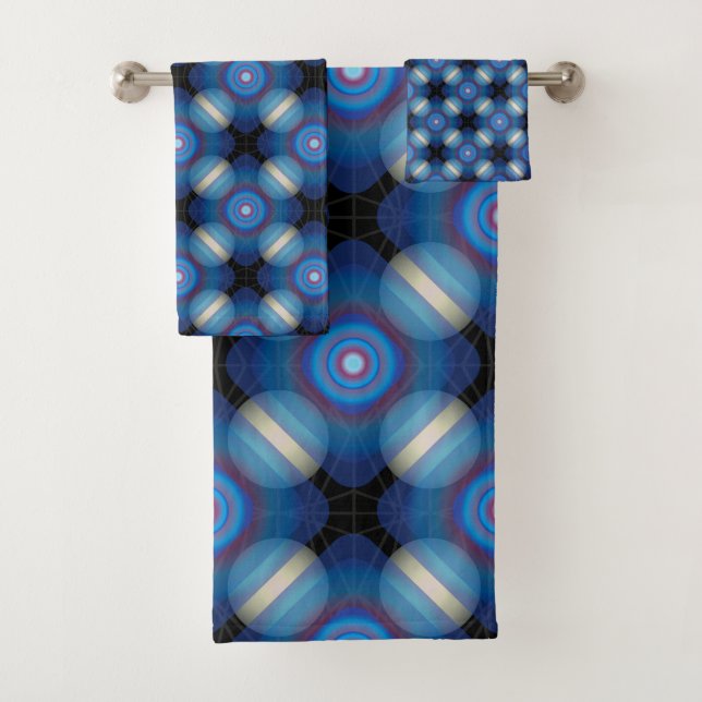 Blue Spacey Geometric Bath Towel Set (Insitu)