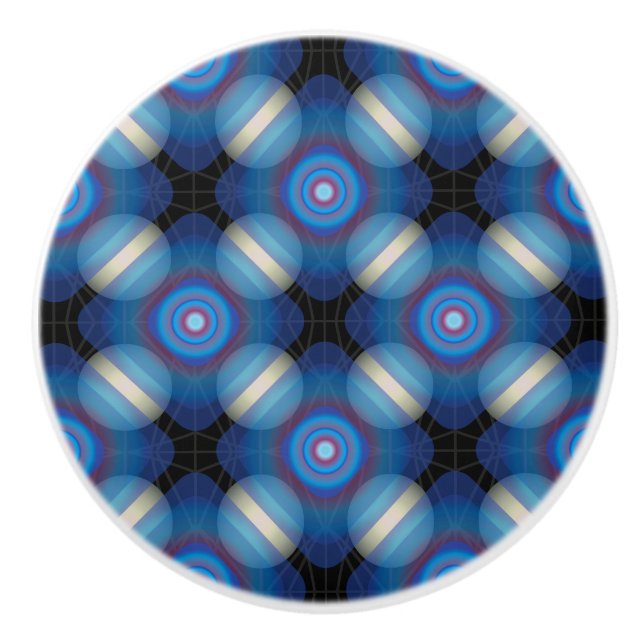Blue Spacey Geometric Ceramic Knob (Front)