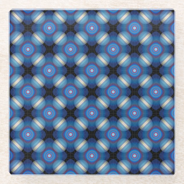 Blue Spacey Geometric Glass Coaster (Front)
