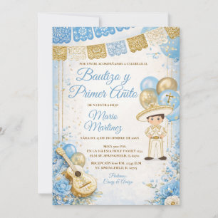 Blue Spanish Boy Fiesta Bautizo y primer anito Invitation