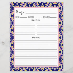 Blue Spanish Mediterranean Tile Recipe Binder Page
