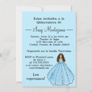 Blue Spanish Quinceañera Mis Quince  Invitation