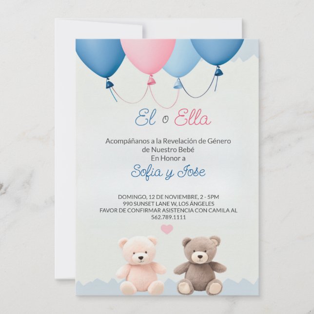 Blue Spanish Teddy Bear Gender Reveal Invitation  (Front)