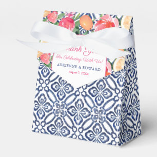 Blue Spanish Tiles Bold Florals Citrus Wedding Favour Box